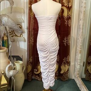 Off White Bodycon Ruched Strapless Dress